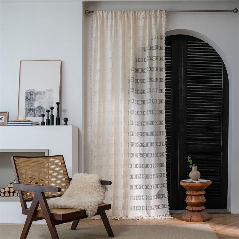 Ručně háčkované krajkové závěsy - Light Filtering Farmhouse Sheers pro obývací pokoj/ložnici/balkon | Boho Bay okenní závěsy s vintage kouzlem