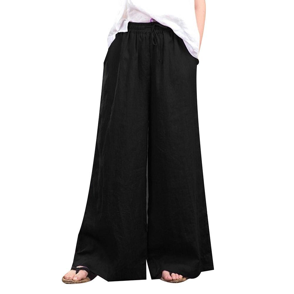 Summer Women's Cotton Linen Baggy Flared Pants Ladies Wide Leg Loose Trousers Clothing Plus Size
