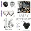 Black Silver Party Birthday Banner Heart-Shaped Aluminum Foil Balloon Rose Petals, Birthday, Anniversary, Atmosphere Decoration
