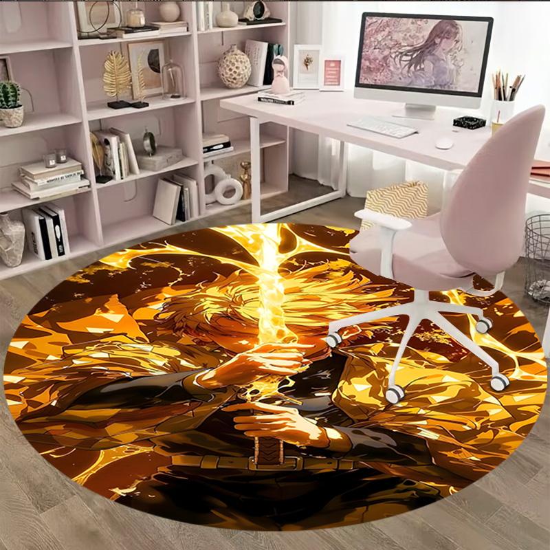 1pc Agatsuma Zenitsu Carpet, Round Rug, Comfortable, Suitable for Entryways, Living Rooms, Office, And Bedrooms, Christmas Decoration