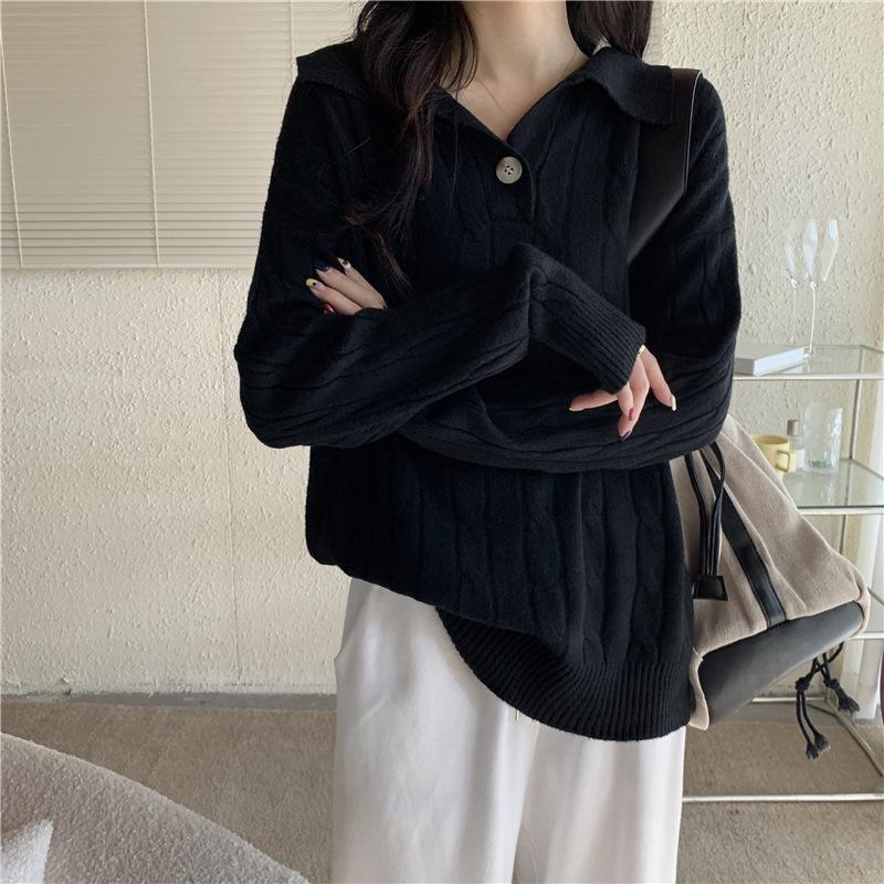 New Fashion Women Autumn Pullover Sweater Long Sleeve Turn Down Collar Winter Knitwears Jumpers Loose Knitted Sweaters for Women Elegant Tops 25311