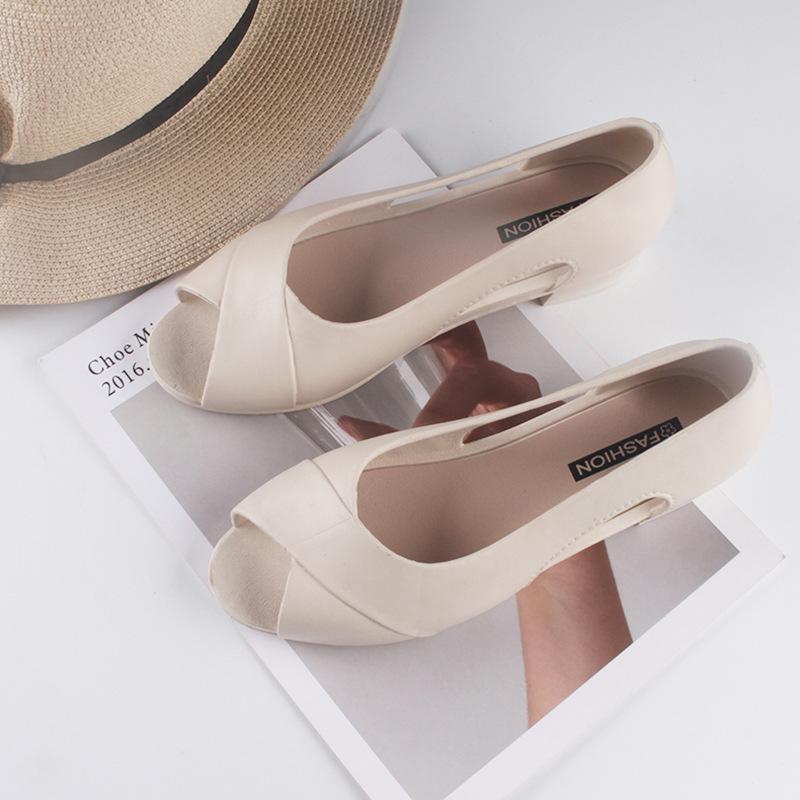 Heli shark sandals women's summer new bag heel single shoes fish mouth thick heel flat bottom casual wear solid color fashion sandals