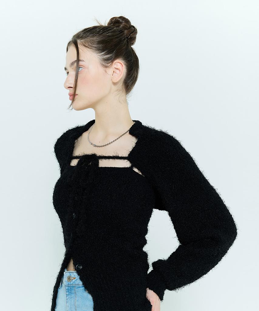 LARTIGENT L6 Bolero & Bustier Knit Set(Black)
