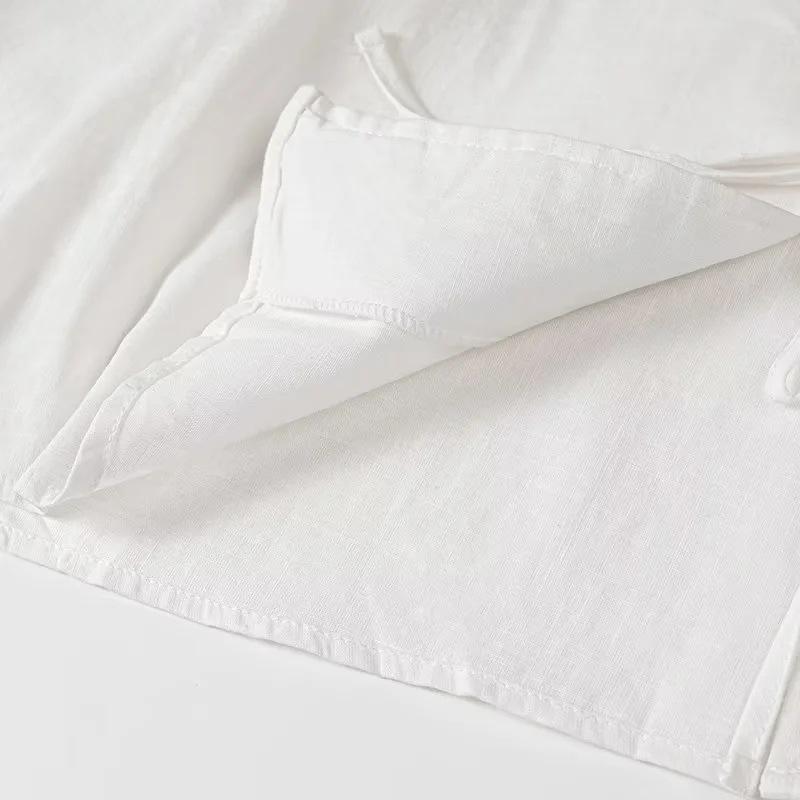 2025 Sommer Hvite Snøreskjorter for Kvinner Elegant Løs Langermet V-hals Bluse Dame Ensfarget Casual Street Chic dame Topper