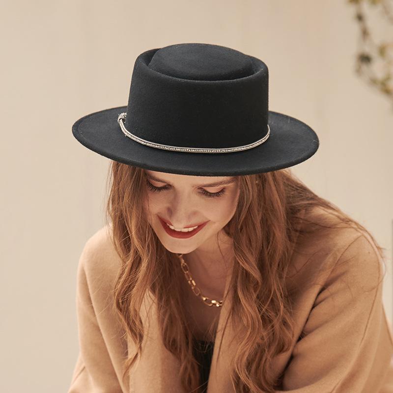 New autumn and winter women's felt hat British elegant hat big brim casual wool top hat