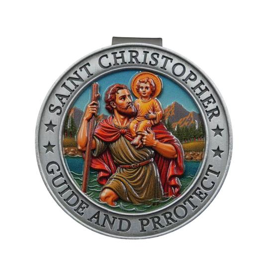 

St. Christopher Visor Clip for Car Zinc Alloy Religious Medal with Protect Us Prayer Spiritual Gift for Drivers 1pc