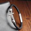 Black Leather Rope Cowhide Men's Double Layer Genuine Leather Woven Bracelet Handmade Multilayer Leather Cross Bracelet 2026