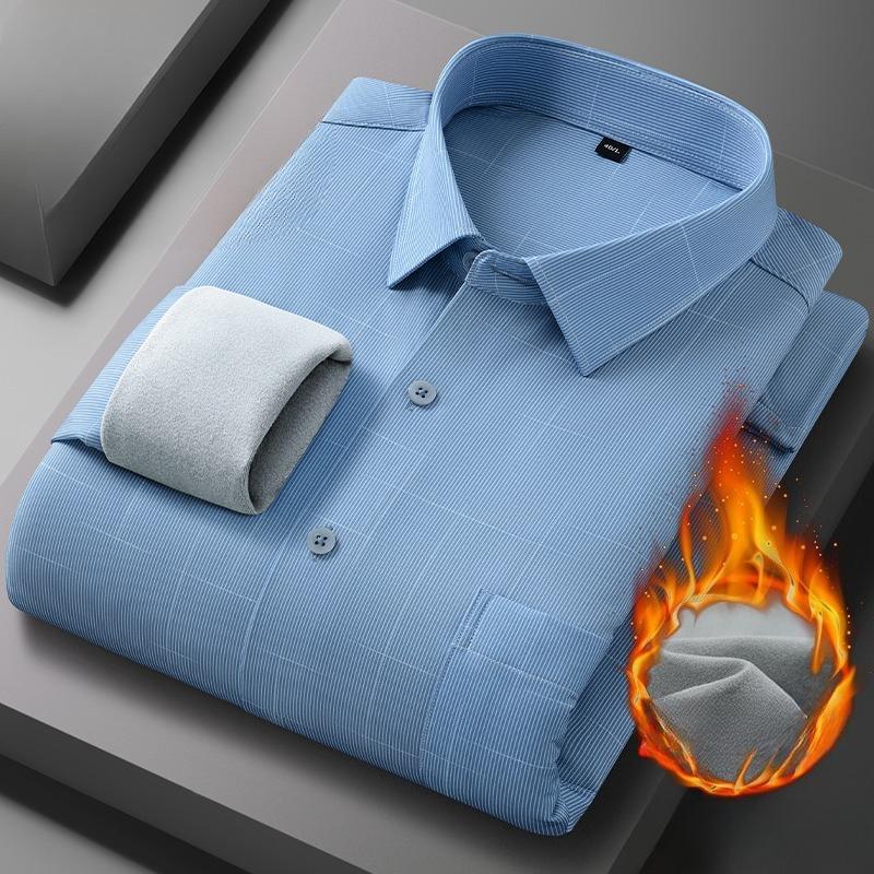 Men's Winter Sherpa Lined Shirts Long Sleeve Button Down Fleece Dress Shirts for Men Business Casual Warm Comfortable Thermal Shirt With Pockets