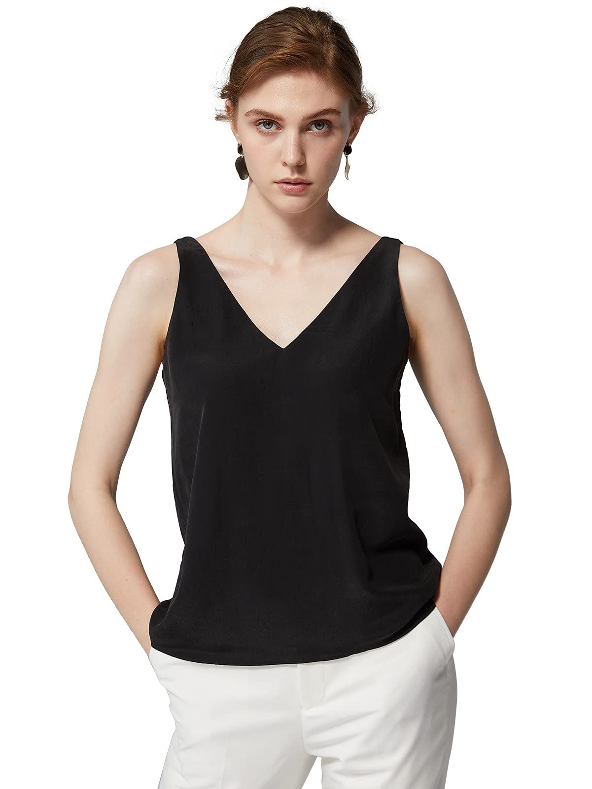 

Janeouli Tank Black Women s Top, Camisole, Underwear, V-Neck, Comfortable, Breathable, Stretchy, Basic, Polyester, чёрный