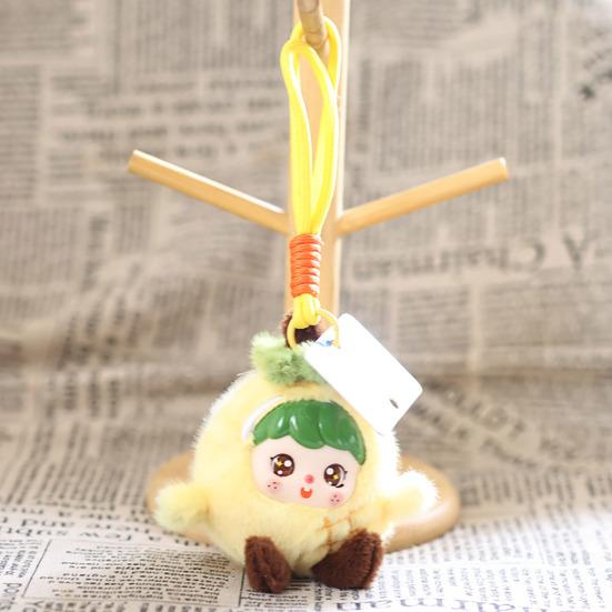 Cute Vinyl Fruit Doll Plush Keychain, Small Kawaii Stuffed Animal Pendant for Bag Backpack Purse, Soft Cartoon Key Ring Charm, Gift for Girls