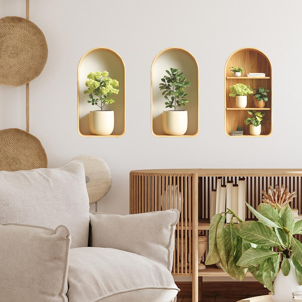 Kreative Simulations-3D-Pflanzenvasen für Schlafzimmer, Wohnzimmer, Heimverschönerung und Dekoration, Wandaufkleber