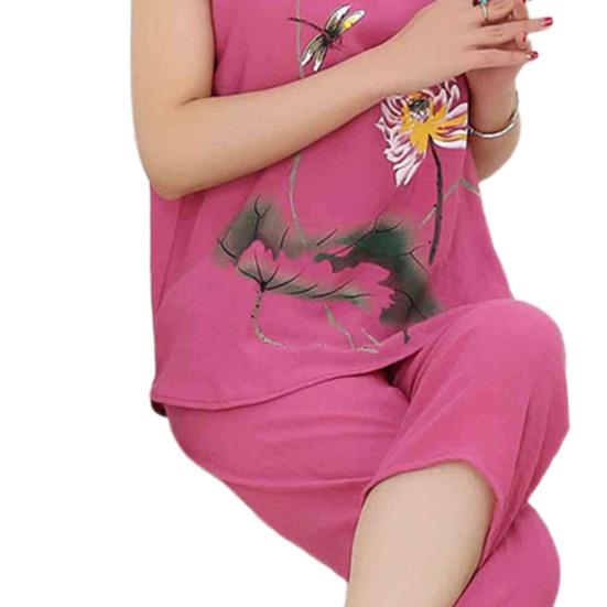 Set de pantaloni de tricou Home Maneca scurta din doua piese Set de imbracaminte de casa pentru femeie Set de haine de casa cu flori cu imprimeu animal Pantaloni de dormit