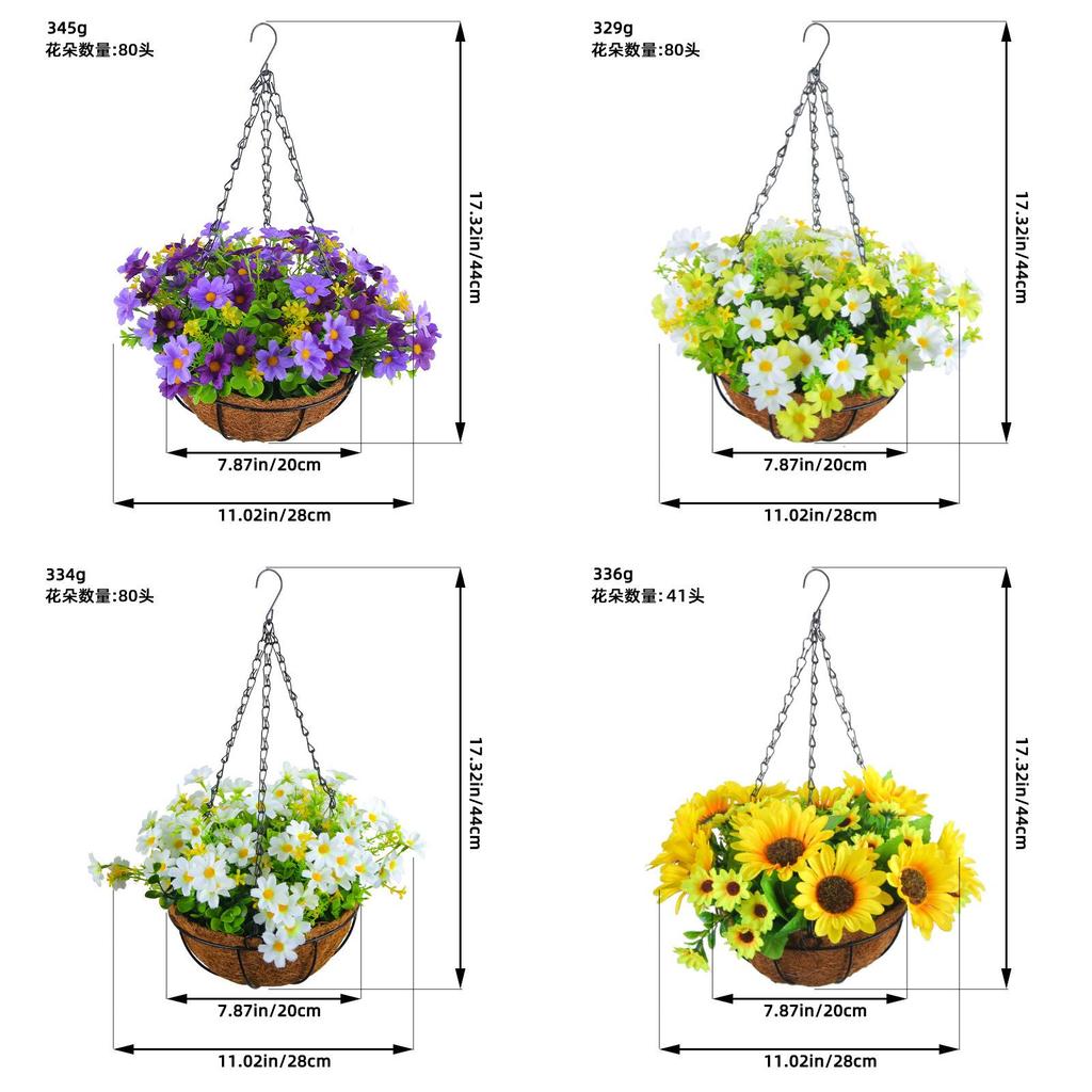 Artificial Flower Hanging Basket With Silk Flowers For Home Decor And Living Room Display