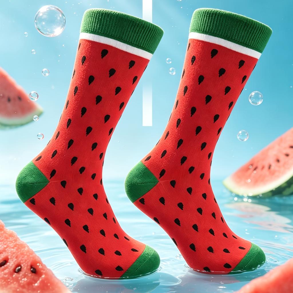 1 Pair Unisex Watermelon Style Socks, Fruit Pattern, Summer Versatile Style, Suitable As a Gift, Comfortable And Breathable