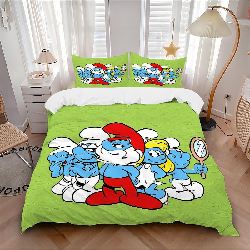 Smurfs' Print 3Pcs Bedding Setduvet Cover With 2 Bedropillowcase Home Birthday Gift