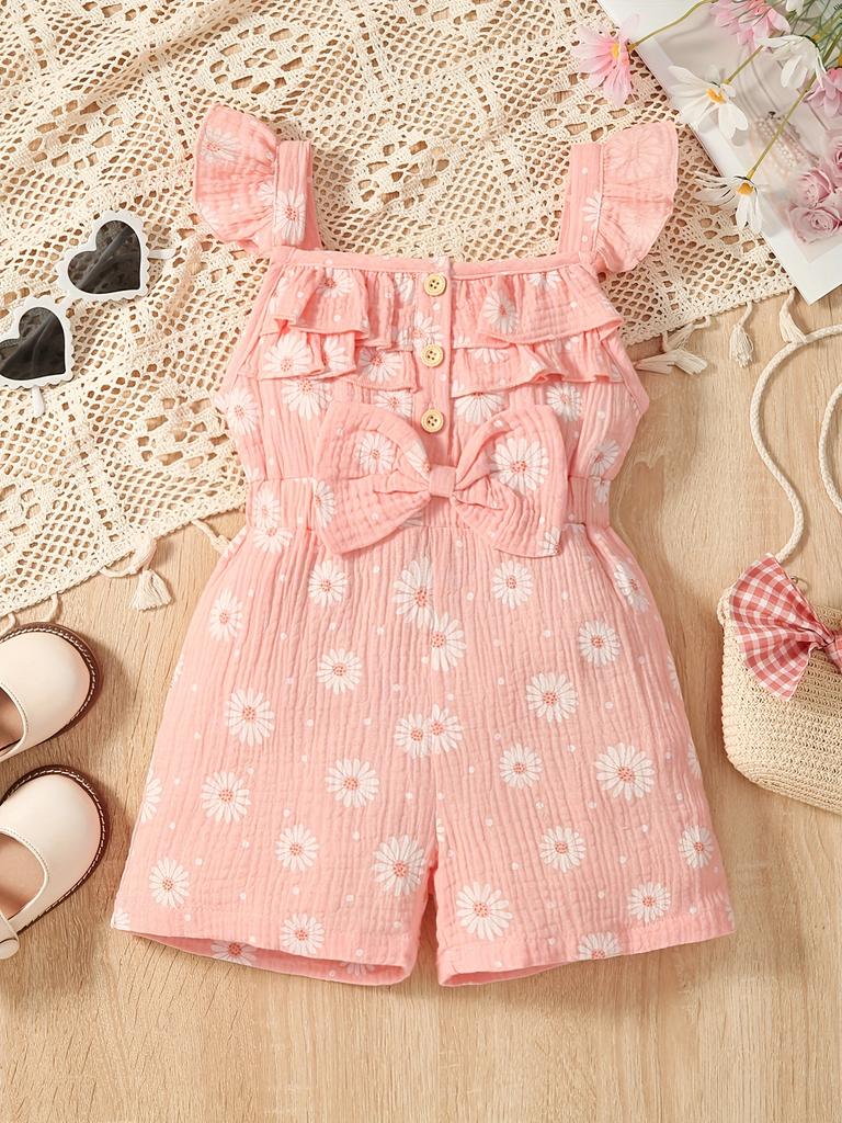 Summer Girls' One-piece Pants, Small and Fresh Frilled Short Pants, One-piece Dress for Little Kids, Casual and Refreshing Daisy Pants for Young Girls