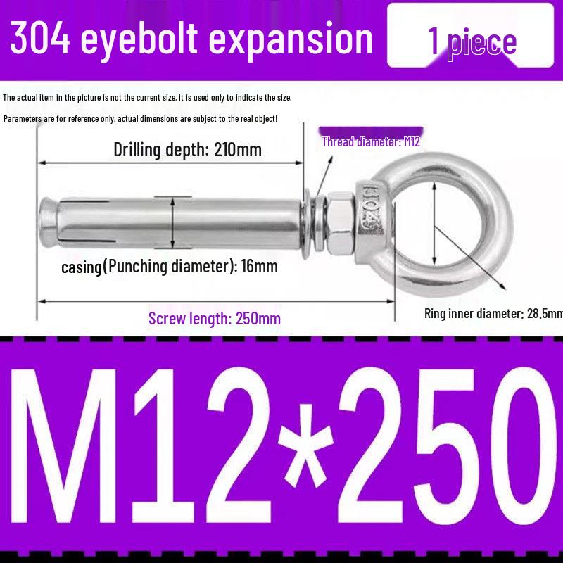 304 Stainless Steel Expansion Bolt with Ring Hook, M6/M8/M10/M12.