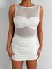 2025 Sexy Evropské a americké mini šaty s vysokým výstřihem, bez rukávů, ze síťoviny, pouzdrové