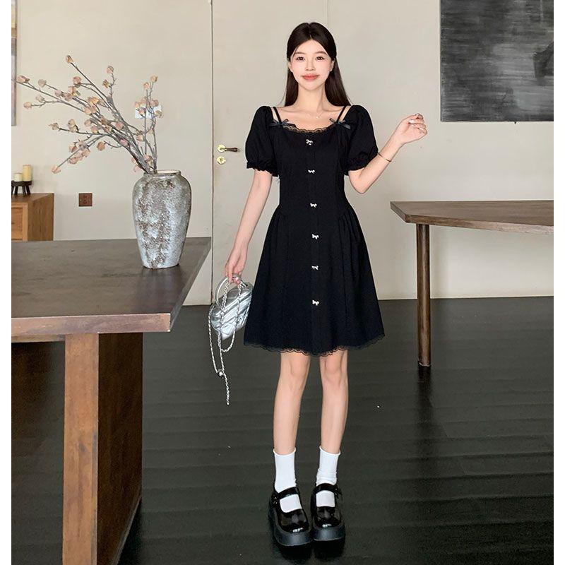 Plus Size Women s Elegant French Hepburn Style Little Black Dress with Off-the-Shoulder Option L [100-120 lbs]