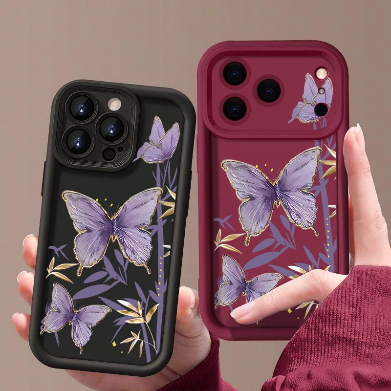 Gilded Purple Butterfly Pattern Case For iPhone 17 Pro Max Funda Shockproof Bumper Cover For iPhone 16 Pro Max 15 14 13 12 11 Air 16E