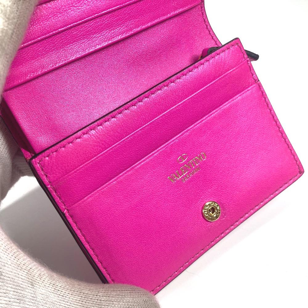 Valentino Studs Logo Compact Wallet Folded Wallet Leather Pink