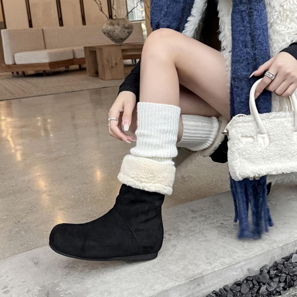Women's elastic thick soles winter fur one warm anti-cold padded snow boots non-slip wear casual sports cotton boots fur shoes