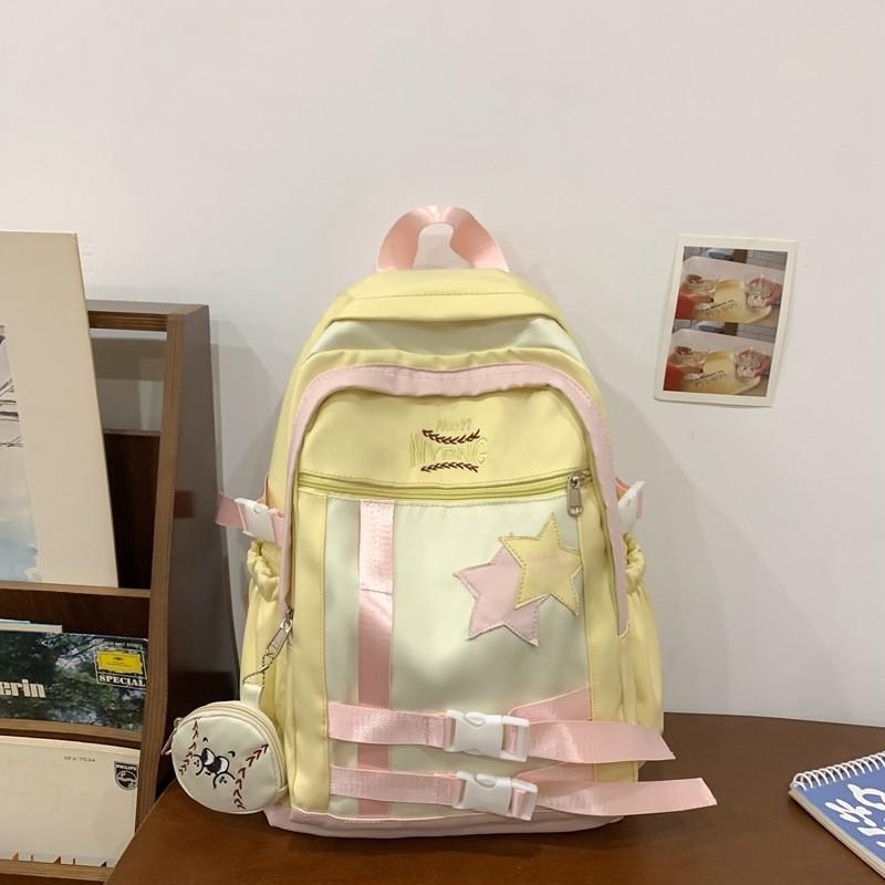 Blocked Fashionable Color Letter Embroidery Star Decoration Student Backpack