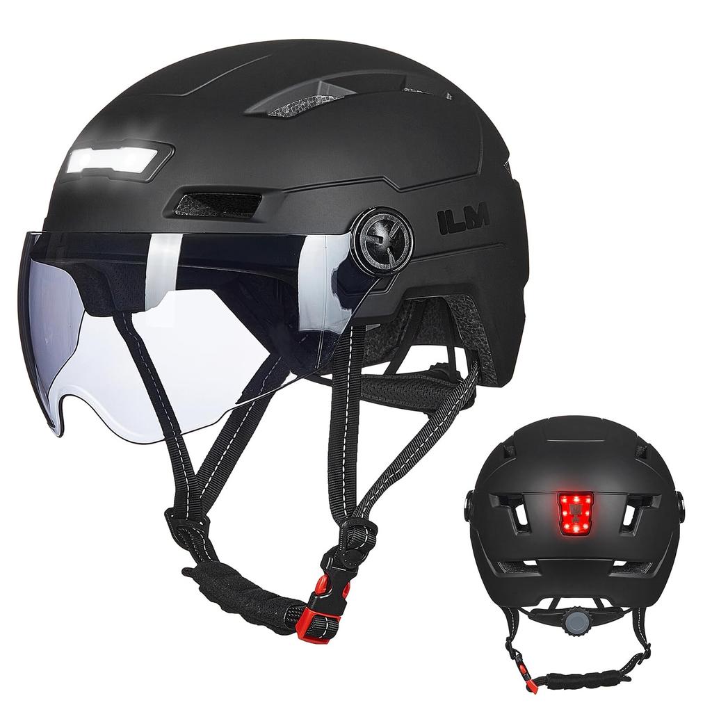 ILM Bicycle Helmet for Adults with LED Night and Adjustable Unisex Light, Light, Visor, CE/PSE/CPSC/ASTM/EN1078 Certified, Lightweight, Breathable,