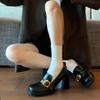 Damenschuhe Frühling und Sommer quadratische Spitze High Heel Loafer Damen Britischer Stil jk Damenschuhe dicker Absatz ein Pedal klein