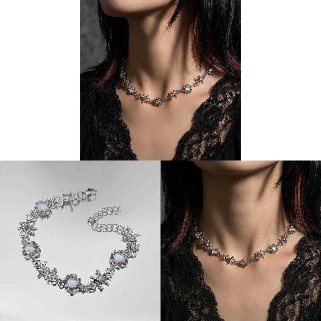 Moonstone Thorns Chain Necklace For Women With Geometric Design And Lockbone Style Perfect For Party Wear