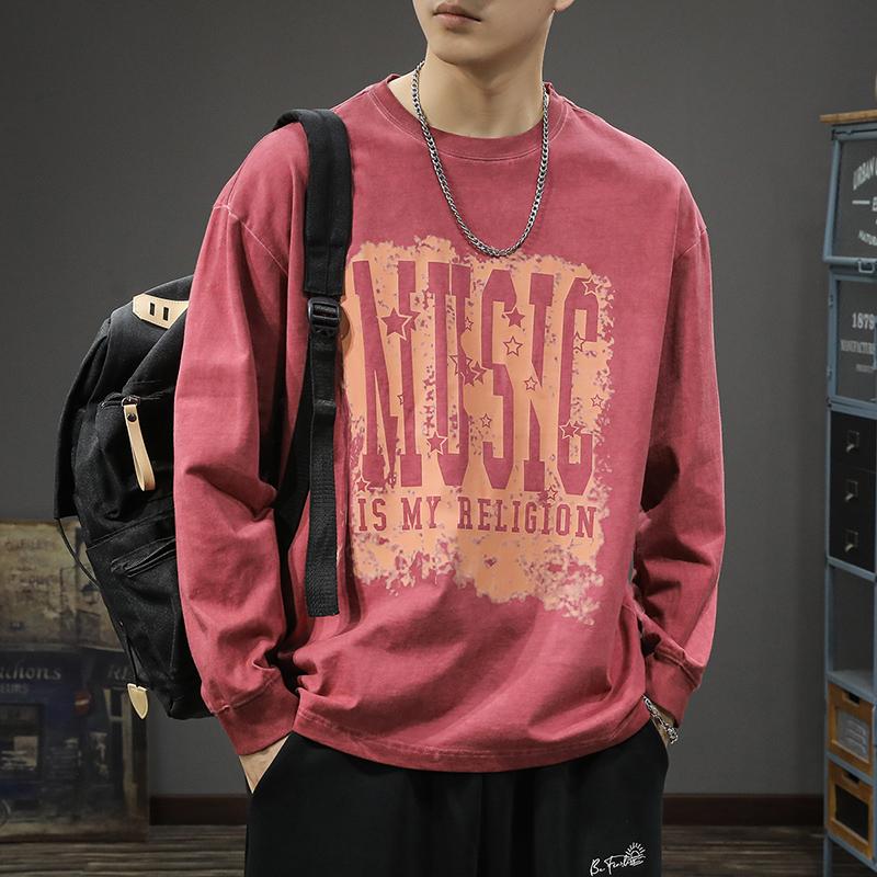 

Мужская футболка с длинными рукавами и принтом в американском ретро-стиле, осенний свободный свитер из чистого хлопка с круглым вырезом от модного бренда 4XL