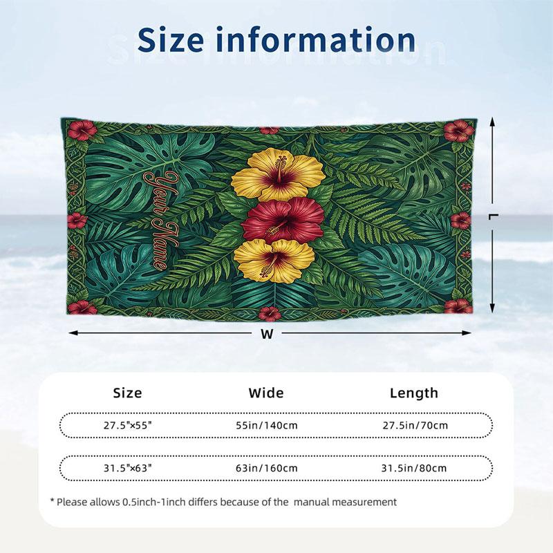 Floral Garden Theme Beach Towel Personalized Custom Name & Text Soft Quick Dry Beach Towel for Swimming Travel