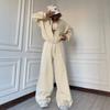 Womens Streetwear Hooded Two-Piece Set With Stripe Panel Detail Long Sleeve Open-Front Top Drawstring Pants