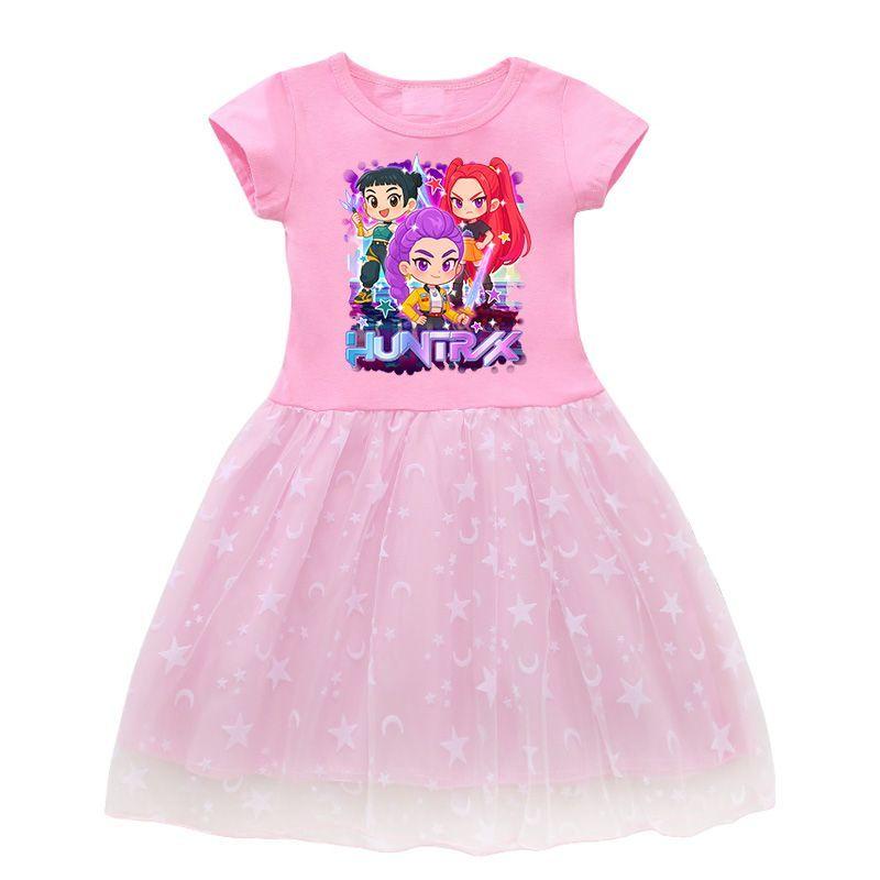 Süßes Kpop Hexenjagd Gruppen Tüllkleid für Kinder, Kurzärmeliges Prinzessinnenkleid für Mädchen Sommer