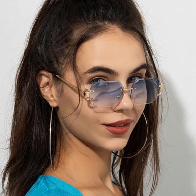 Retro Sonnenbrille Damen Marke Designer Randlose Polygon Sonnenbrille Mode Shades Quadratisch geschliffene Gläser Damen Randlose Brille