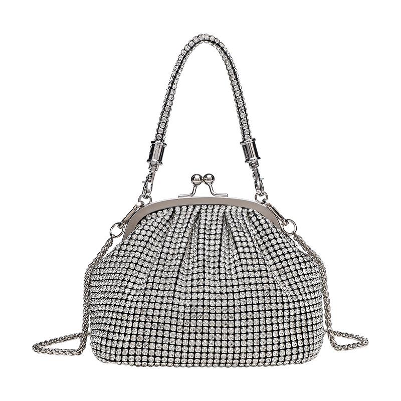 Shiny Rhinestone Crossbody Evening Clutch Bag with Chain
