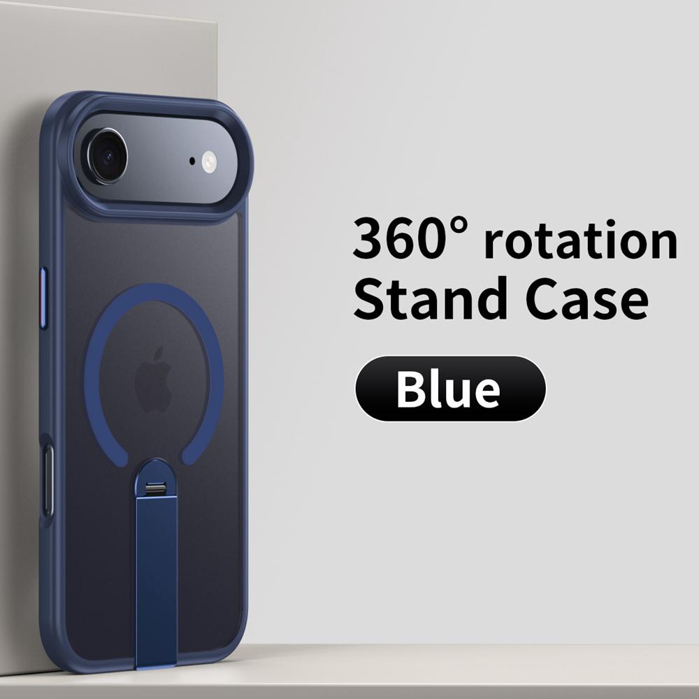 KEYSION 360 Hidden Metal Stand Magnetic Case for Magsafe for iPhone 17 Pro Max Air Transparent Matte Shockproof Phone Back Cover