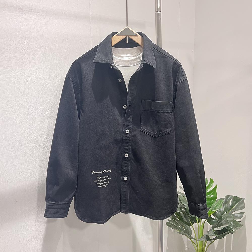 

2024 Spring Men s Turn-Down Collar Embroidered Trendy Jacket Shirt XXL чёрный