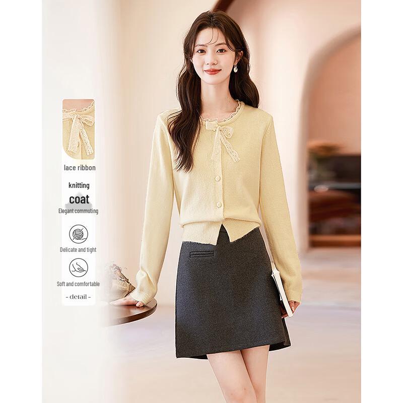 

Si Shui Nian Hua Women s Simple Elegant Long-Sleeve Knit Short Cardigan One Size