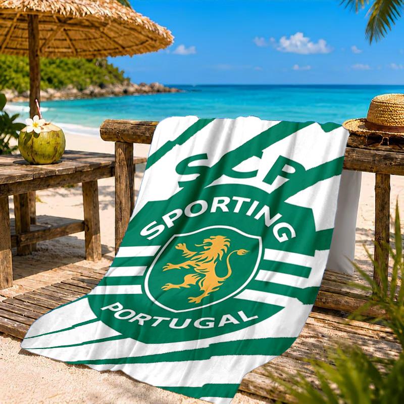 Asciugamano da Spiaggia con Stemma dello Sporting Cp, Asciugatura Rapida, Facile da Curare, Adatto Sia per il Fitness che per le Vacanze al Mare, Essenziale per lo Sport