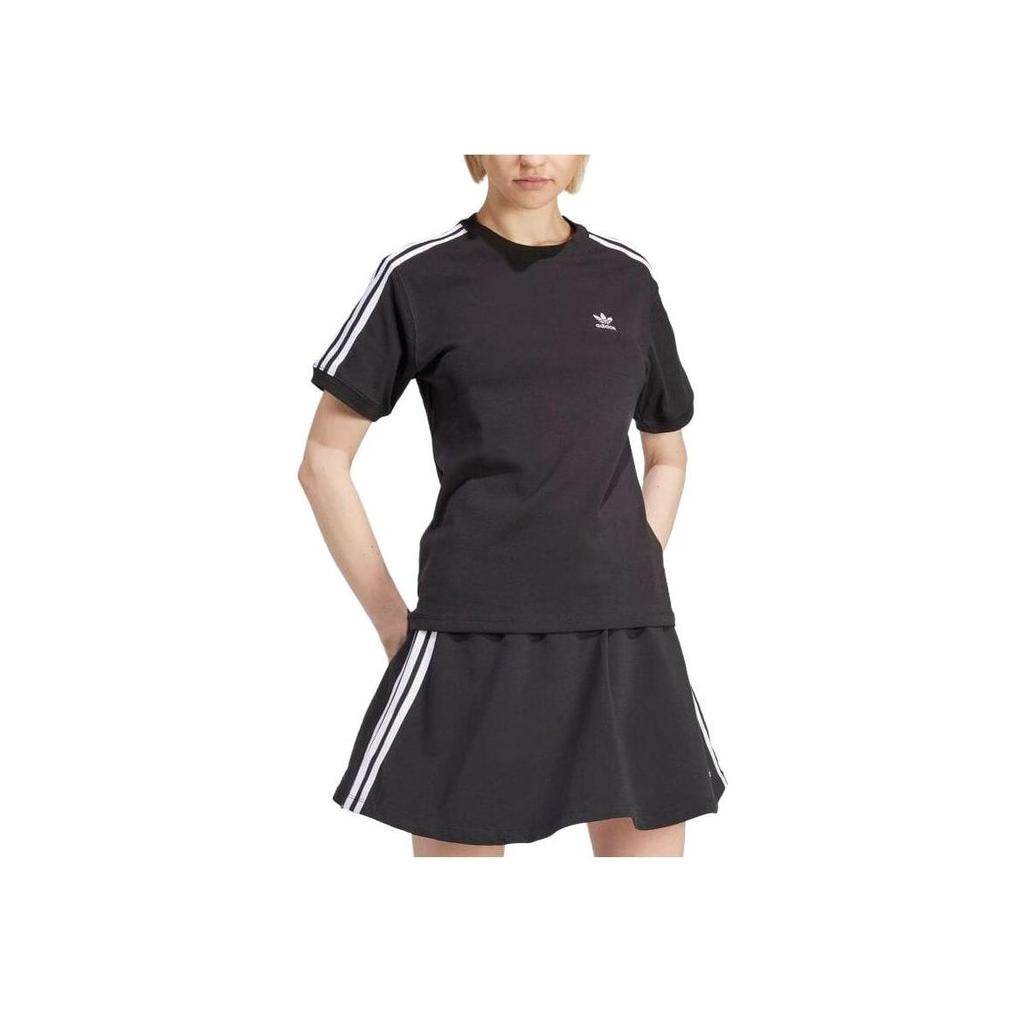 Adidas Originaler Bokstav Stripe Trykk Rund Hals Retro Kort Ermet T-skjorte Dame Topper Svart IU2420