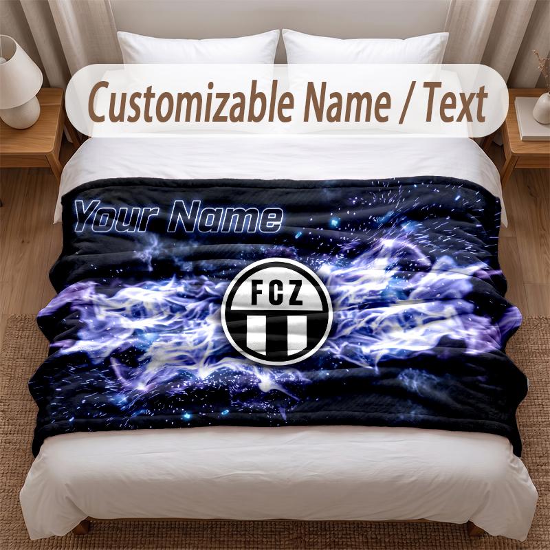 FC Zürich Printed Flannel Blanket Custom Name Text Soft Warm Throw For Bedroom Holiday Gift