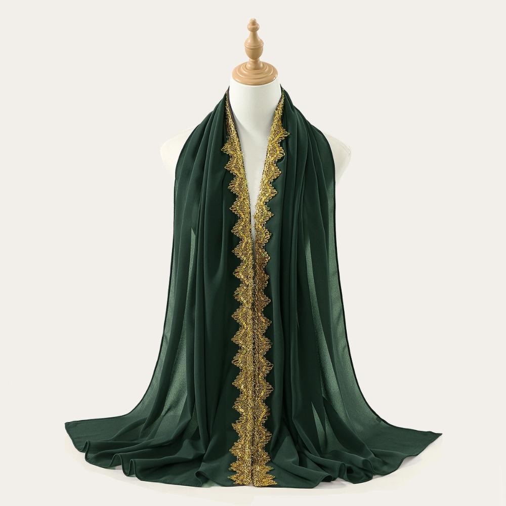 Silk Islamic Turban Gold Sequin Wraps Shawl Fashion Chiffon Hijab Scarf  Beach