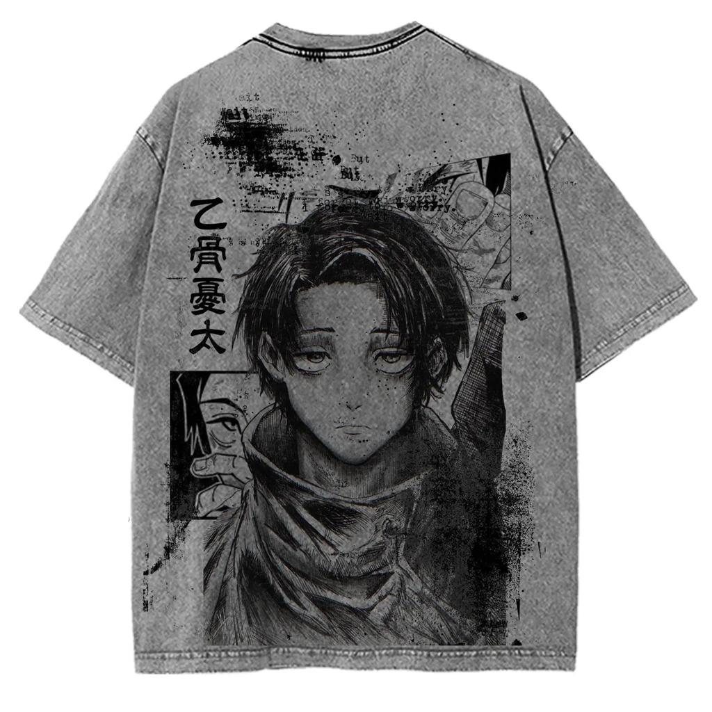 Manga Jujutsu Kaisen Printed T Shirt Okkotsu Yuta Washed Oversized T-shirt For Men's Clothing Summer Short Sleeve Cotton Tee Top