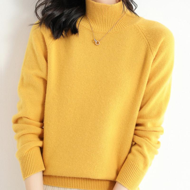 GMXIA Autumn and Winter Half-high Neck Pullover Jumper Female Inner Non-cashmere Long-sleeved Thickened Knitted Bottoming Shirt Loose Tops
