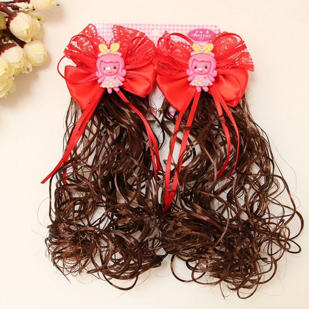 

2 шт. мультяшный детский парик-заколка для волос милый парик косичка-заколка для волос аксессуары для волос детская заколка для волос для девочек Red-B