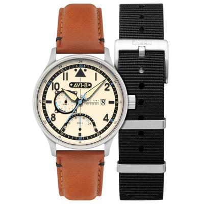 Hawker Hurricane Mckellar Dual Time Brown Béžový kožený řemínek krémový ciferník AV-4101-0C Quartz pánské hodinky s přídavným řemínkem