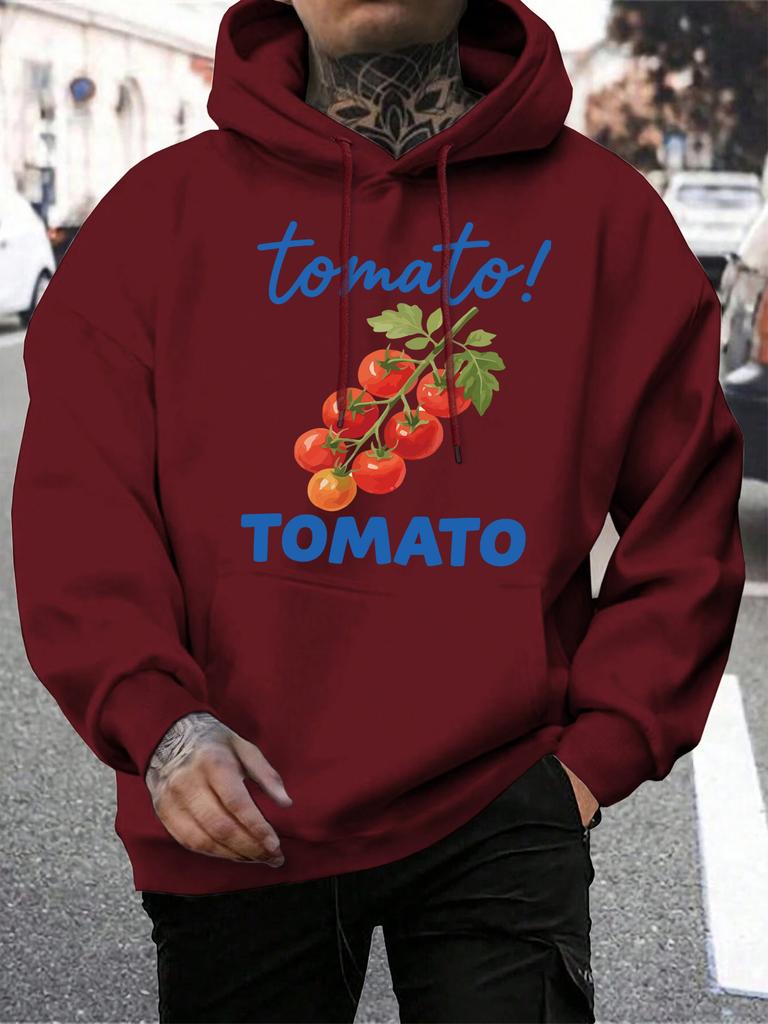 Fresh Sweet Fruit Tomato Printing Mens Hoody All-Match Autumn Hoodies Fleece Hip Hop Male Sportswear Pocket Loose Man Clothing