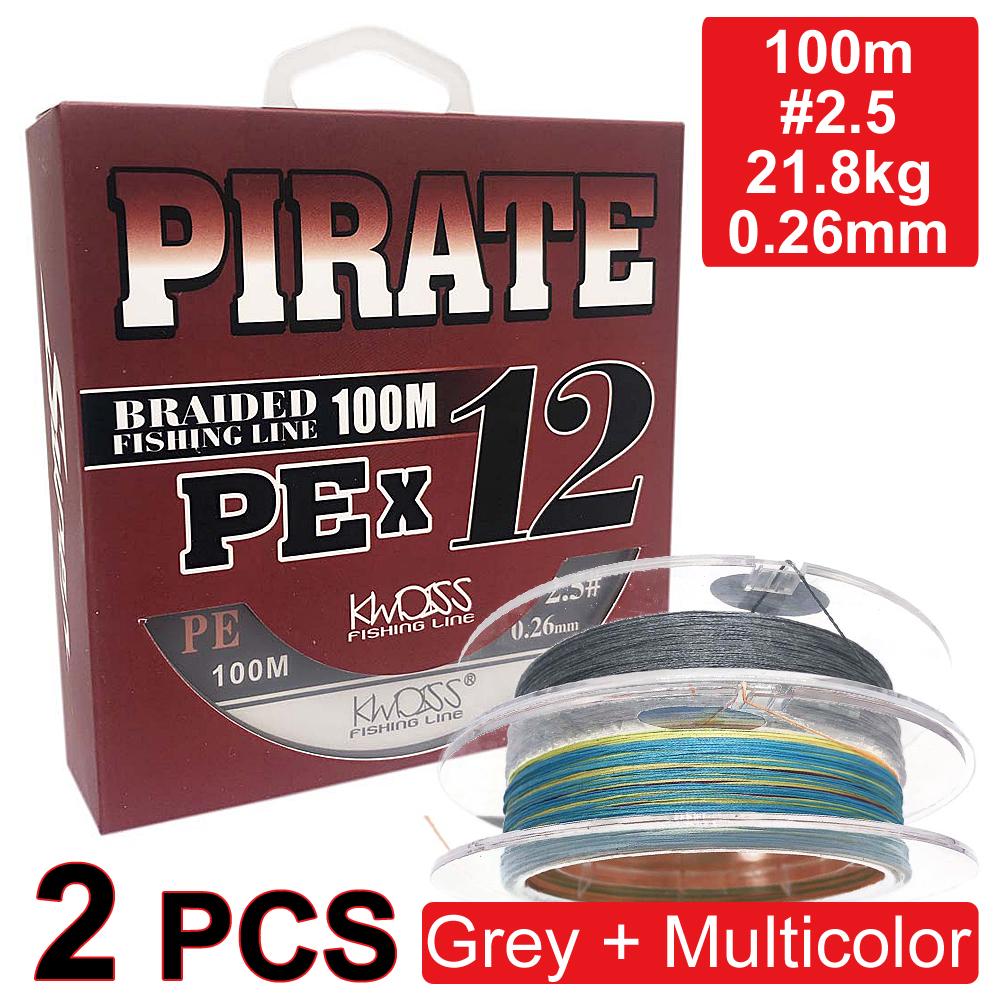 

Шнур для риболовлі PIRATE PEx12, 100m, #2.5, 21.8kg, Dia: 0.26mm, Grey + Multicolor #2.5