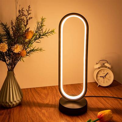 LED Desk Lamp Bedroom Circular Desk Lamp, Living Room Black and White USB Dimmable Bedside Lamp, Small Night Lamp Decoration